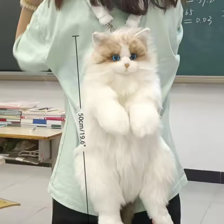 Cute Simulated Cat Designer Backpack Women Kawaii Soft Plush Trendy Backpack Purse For Woman School Bag Gift For Girls detail 1