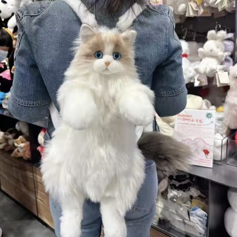Cute Simulated Cat Designer Backpack Women Kawaii Soft Plush Trendy Backpack Purse For Woman School Bag Gift For Girls detail 5