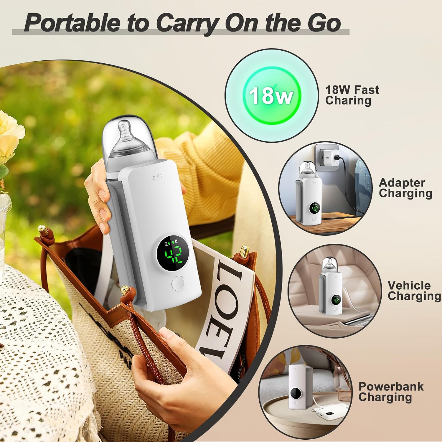 Portable Bottle Warmer for Travel, Travel Bottle Warmer, Fast Heating (13-24 Minutes), Rechargeable Milk Warmer mobile detail 5
