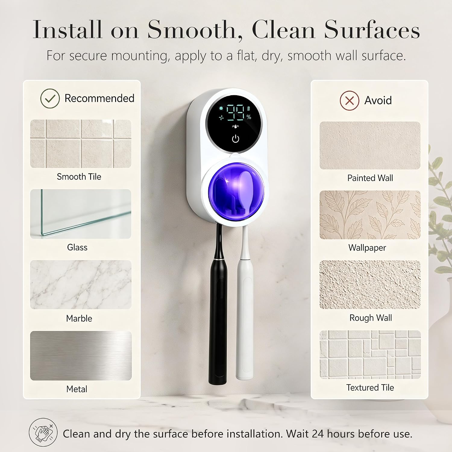 UV Toothbrush Sanitizer Holder with Dual-Mode Cleaning, Fan Drying & Smart LED Screen Wall-Mounted Bathroom Organizer mobile detail 3
