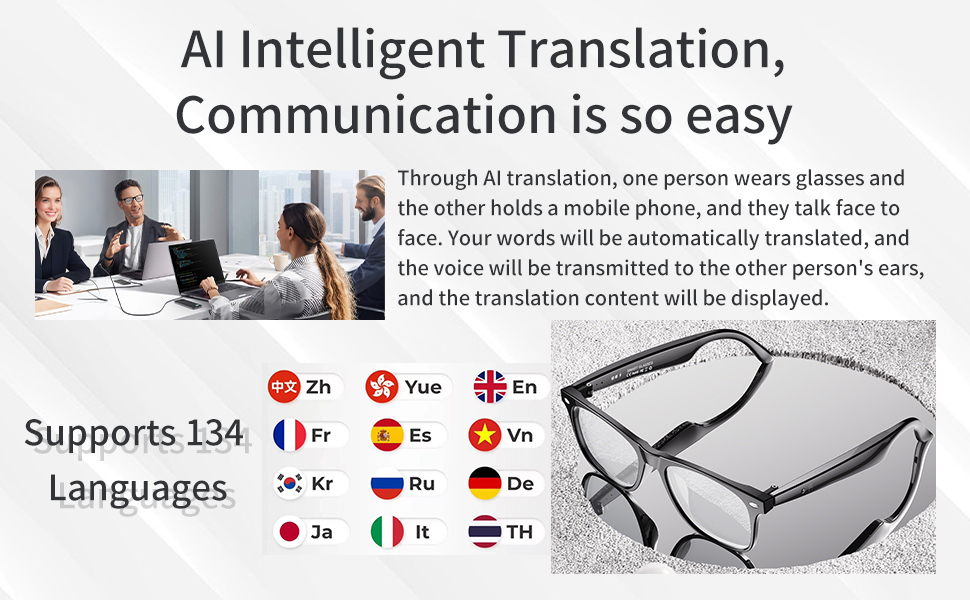 AI Smart Translation Glasses with Color-Changing Lenses & Built-In Speakers for Travel, Meetings and Business mobile detail 2