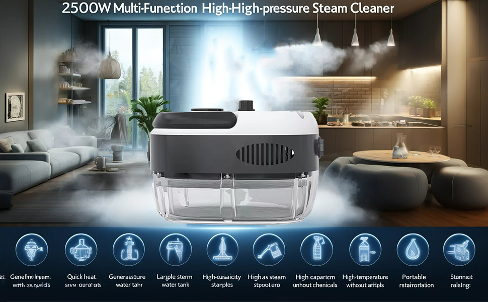 2500W Portable High-Pressure Steam Cleaner for AC, Kitchen, Car & Floor Cleaning – White mobile detail 1