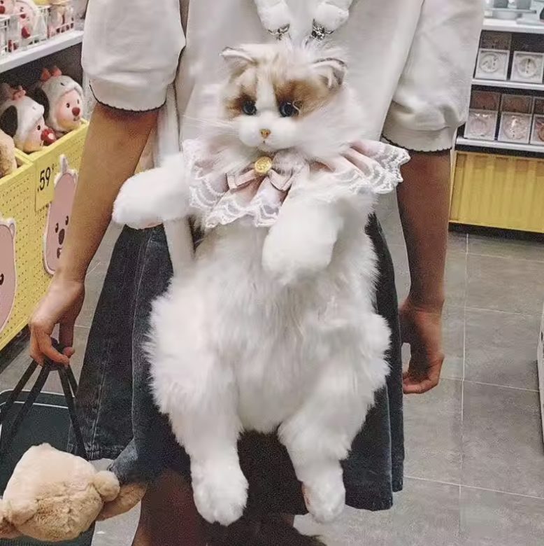 Cute Simulated Cat Designer Backpack Women Kawaii Soft Plush Trendy Backpack Purse For Woman School Bag Gift For Girls detail 3