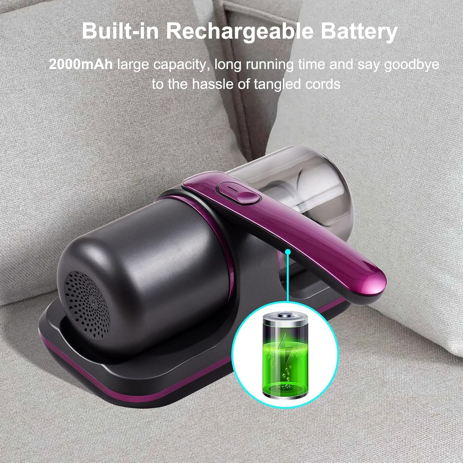 Compact Mattress Vacuum Cleaner – 100W Handheld Cordless with UV Light, 8000Pa Suction, and 250ml Dust Collection mobile detail 6